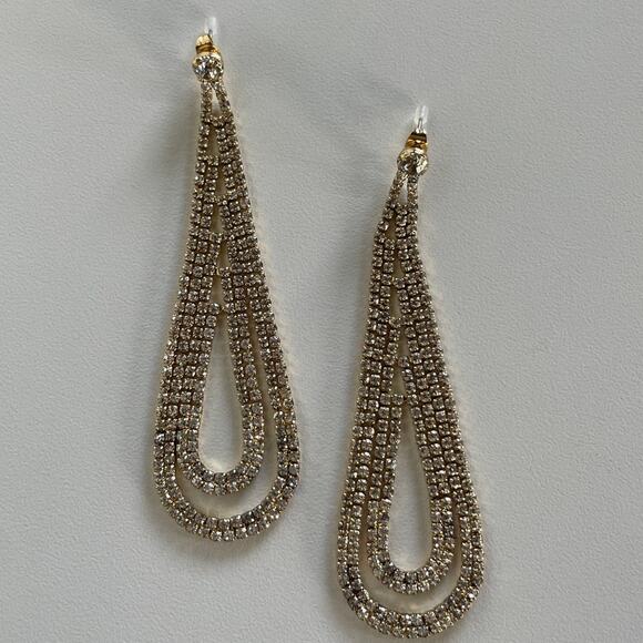 Ettika Earrings Womens Jewelry Gold Drop Rhinestone Revolve Statement Dangle - Picture 1 of 8